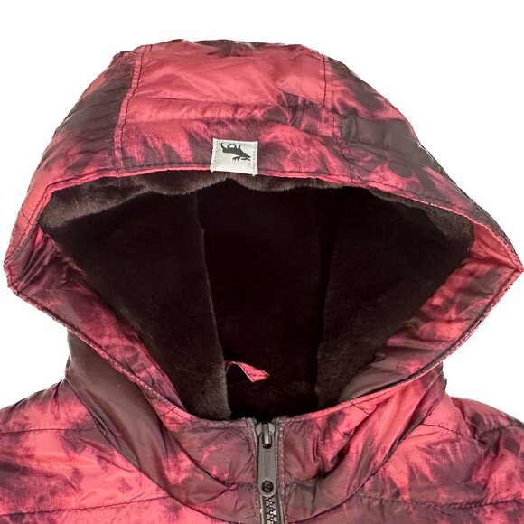 Abercrombie Kids Cozy Pattern Faux Fur Lined Puffer Coat Red Dye Effect 5/6 - Picture 7 of 16